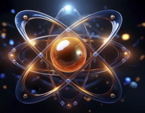 A vibrant illustration of an atomic structure with colorful spheres and connections, illuminated