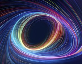 Abstract art depicting vibrant streaks of light forming a swirling vortex against a dark