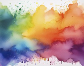 Bright watercolor art showcasing vibrant hues blending with artistic paint splashes, perfect for