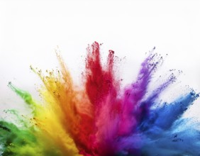 Vibrant watercolor splash in rainbow hues framing a rwhite blank perfect for creative designs, AI