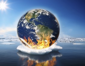 A powerful visual of Earth engulfed in flames, symbolizing environmental changes, climate crisis,