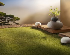 Tranquil meditation landscape with harmoniously fostering inner peace and serenity, AI generated
