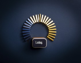 Loading symbol displayed against a dark-textured backdrop. Ideal for technology, progress, or