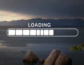 Loading symbol displayed against a dark-textured backdrop. Ideal for technology, progress, or