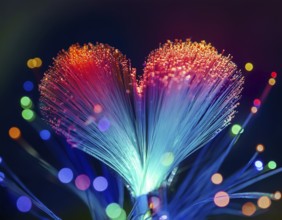 Colorful artistic display featuring vibrant light patterns shaped like a heart, expressing love and