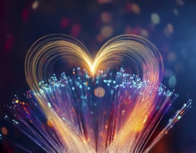 Colorful artistic display featuring vibrant light patterns shaped like a heart, expressing love and