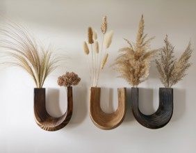 Stylish wooden wall vases holding pampas grass, creating a modern and natural decor. Ideal for home