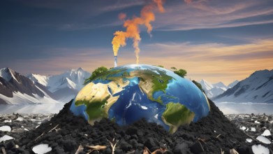 Abstract conceptual illustration of global warming and environmental disaster on Earth.
