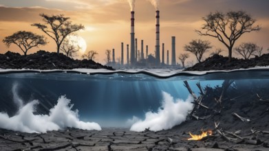Abstract conceptual illustration of global warming and environmental disaster on Earth.