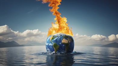 Abstract conceptual illustration of global warming and environmental disaster on Earth.