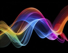A dynamic graphic with colorful lines that swirl. Design element for technology, science, music or