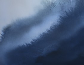 A detailed abstract watercolor artwork featuring various shades of blue blended seamlessly, evoking