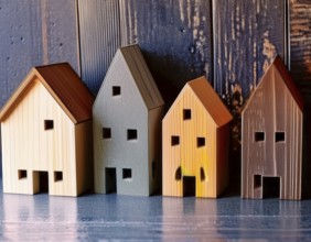 A collection of small model houses with cozy lighting, creating a warm and inviting atmosphere, AI