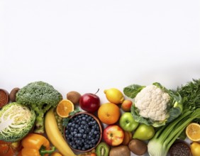 Fresh raw vegetables and fruits. Fresh organic fruits and vegetables in Assorted fresh vegetables,