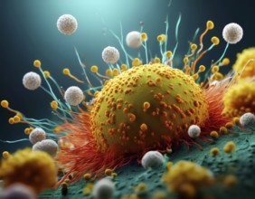 Microscopic Illustration of Virus Cells Representing Medical and Biochemical Concepts, AI generated