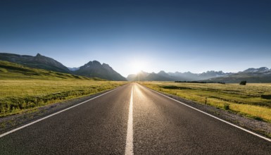 Unexplored road journeys and adventures.Road through the scenic landscape to the destination, AI