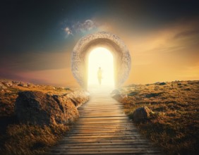 Concept Spirituality, Afterlife, Light Energy, Transcendence, Reality. Soul transcends through