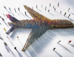 A creative illustration emphasizing teamwork and unity, depicting people arranged to shape an