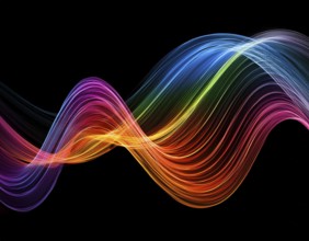 A dynamic graphic with colorful lines that swirl. Design element for technology, science, music or