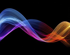 A dynamic graphic with colorful lines that swirl. Design element for technology, science, music or