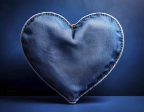 A beautiful heart-shaped denim pillow, symbolizing love and creativity, designed from repurposed