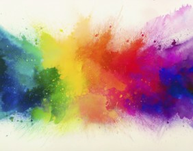 Colorful abstract art depicting a vibrant explosion of rainbow hues on a white background, evoking
