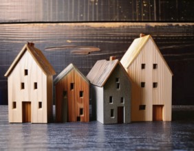 A collection of small model houses with cozy lighting, creating a warm and inviting atmosphere, AI