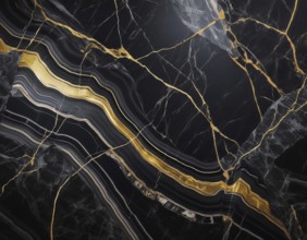 Abstract black marble texture with intricate gold veins and luxurious visual appeal, perfect for