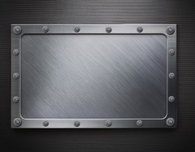 Metal plaque with a brush texture and screws. Shiny brushed metal plate with screws, AI generated