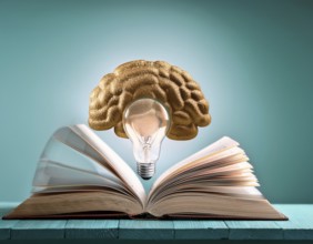 Light bulb with industry network, mind, analysis solution . Creative concept with a light bulb, AI