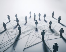 Interconnected colorful figures symbolize communication, teamwork, and social networking,