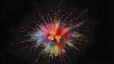 Color dust explosion poster bursting with vibrant energy, abstract powder splash, festival