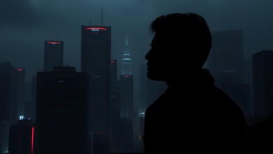 Celebrate ambition with man silhouette cityscape art, a motivational poster symbolizing dreams,