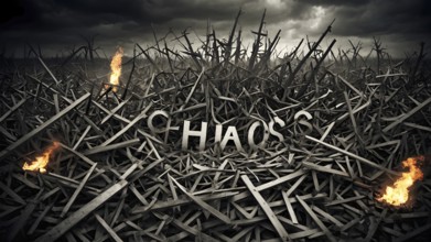 Concept of caos, crisis and trouble. A dramatic scene conveying danger or chaos, AI generated