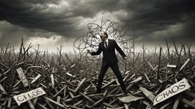 Concept of caos, crisis and trouble. A dramatic scene conveying danger or chaos, AI generated