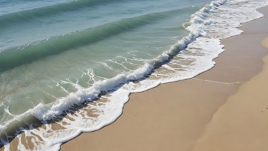 Sandy beach art print featuring ocean tranquility, a decorative seascape poster celebrating
