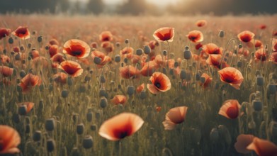 Poppy field wall art print featuring a blooming landscape, celebrating natural beauty, harmony, and