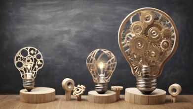 Light bulb with gears concept poster symbolizing creativity, invention, innovation, mechanical