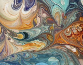 Abstract Marble Waves Acrylic Background. Abstract fluid art with swirling colors and bubbles,