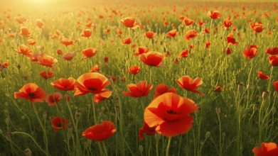 Poppy field wall art print featuring a blooming landscape, celebrating natural beauty, harmony, and