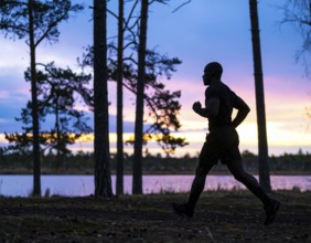 A cinematic silhouette of an athletic man running, representing fitness, endurance, wellness, and