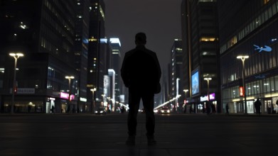 Celebrate ambition with man silhouette cityscape art, a motivational poster symbolizing dreams,