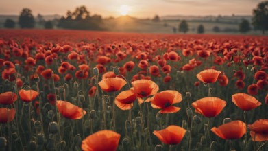 Poppy field wall art print featuring a blooming landscape, celebrating natural beauty, harmony, and