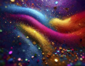 A colorful explosion powder on black background.. Multicolored powder explosion, AI generated