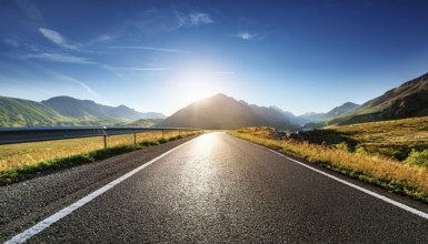 Unexplored road journeys and adventures.Road through the scenic landscape to the destination, AI