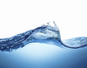 Water wave underwater blue ocean. Water wave with bubbles, AI generated