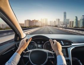 Car driving on mountain adventurous road trip journey through the scenic landscape, AI generated