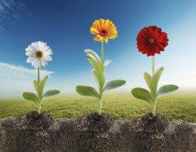 Growing flowerPlant Sequence - a seedling grows progressively- metaphor for success or growth, AI