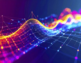 Neural network glowing brain wall art poster, abstract digital connections symbolizing