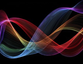 A dynamic graphic with colorful lines that swirl. Design element for technology, science, music or